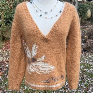 LAUREN HANSEN HAND LOOMED MOHAIR/ WOOL FLORAL KNIT SWEATER -S 🤎🔥